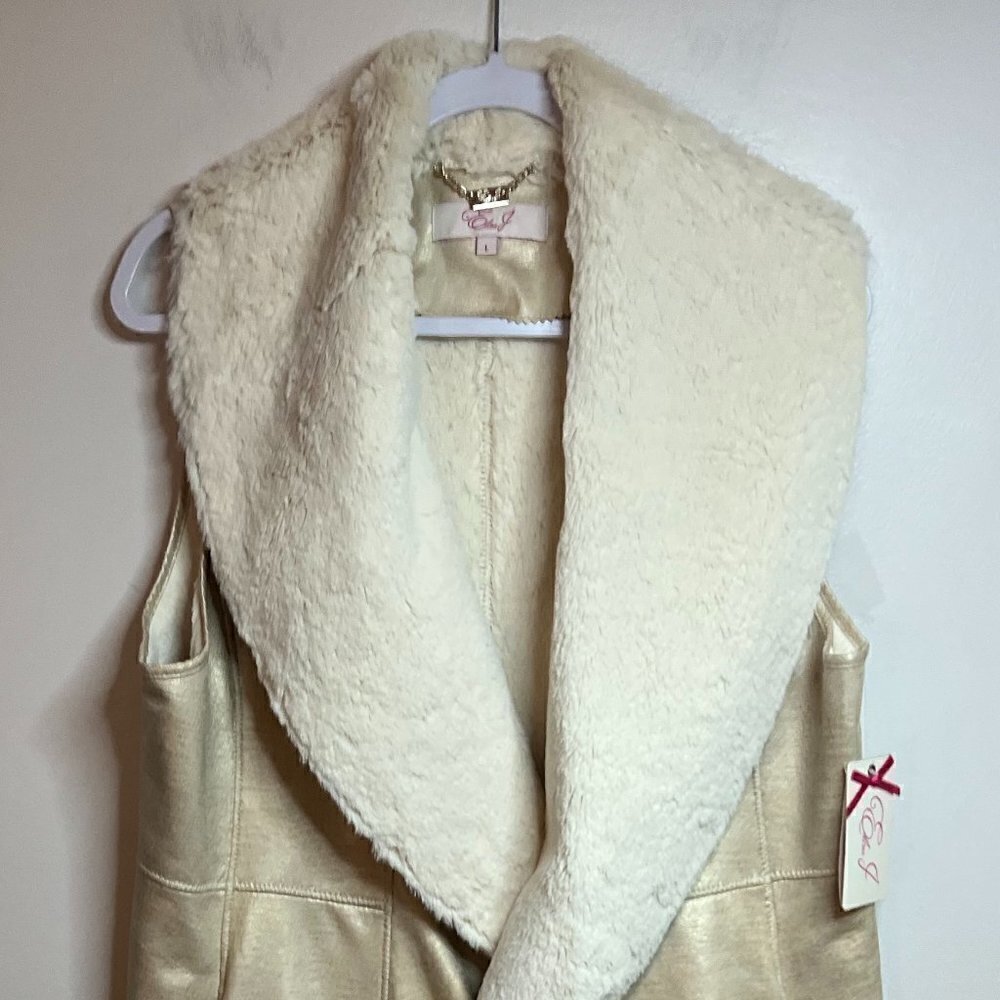 Eliza J Faux Shearling Long Vest Size L